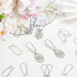 50 Pcs Brass Hoop Earring Findings, Kidney Ear Wire, Real Platinum Plated, 25x11.5mm