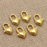 10 Pcs, 16X7mm Gold Finish Heart Lobster Clasps