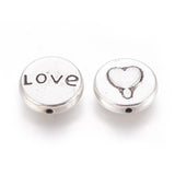 Alloy Beads Flat Round with Heart and Word Love