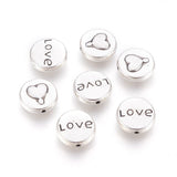 Alloy Beads Flat Round with Heart and Word Love