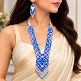 Handcrafted Royal Blue & White Beaded Necklace Set