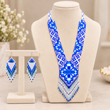 Handcrafted Royal Blue & White Beaded Necklace Set