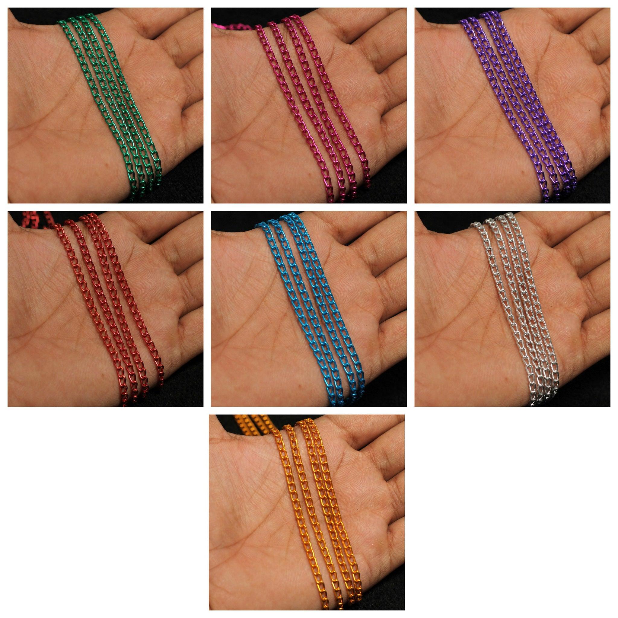 Color Hand Link 28 Mtrs, 5x3mm Aluminium Colored Link Chain Combo 7 Colors – beadsnfashion