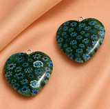 25 MM Millefiori Dark Green Heart Pendant