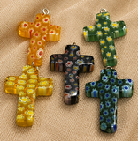 5 Pcs Millefiori Glass Cross Pendants MultiColor 28x20mm