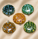 5 Pcs Millefiori Glass Coin Pendants MultiColor 20 mm