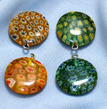 4 Pcs Millefiori Glass Coin Pendants MultiColor 20 mm