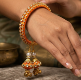 Designer Kundan Silk thread Adjustable Bracelet With Latkan Yellow