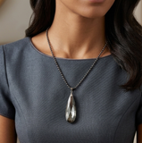 Black Beads White Crystal Stone Necklace