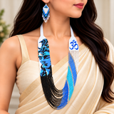 Handcrafted Blue & Black Om Motif Multistrand Beaded Necklace Set