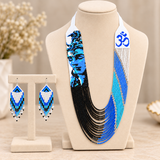 Handcrafted Blue & Black Om Motif Multistrand Beaded Necklace Set