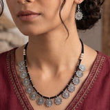 German Silver Floral Bloom Necklace & Earrings