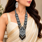 Handcrafted Black & White Beaded Statement Necklace Set