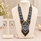 Handcrafted Black & White Beaded Statement Necklace Set