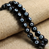 1 String, 10mm Glass Evil Eye Beads White