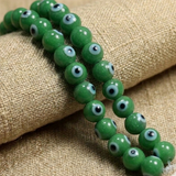 1 String, 10mm Glass Evil Eye Beads White