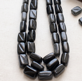 1 String Fire Polish Rectangle Beads Black 10x8mm