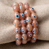 1 String, 14x12mm Peach Evil Eye Glass Beads Oval