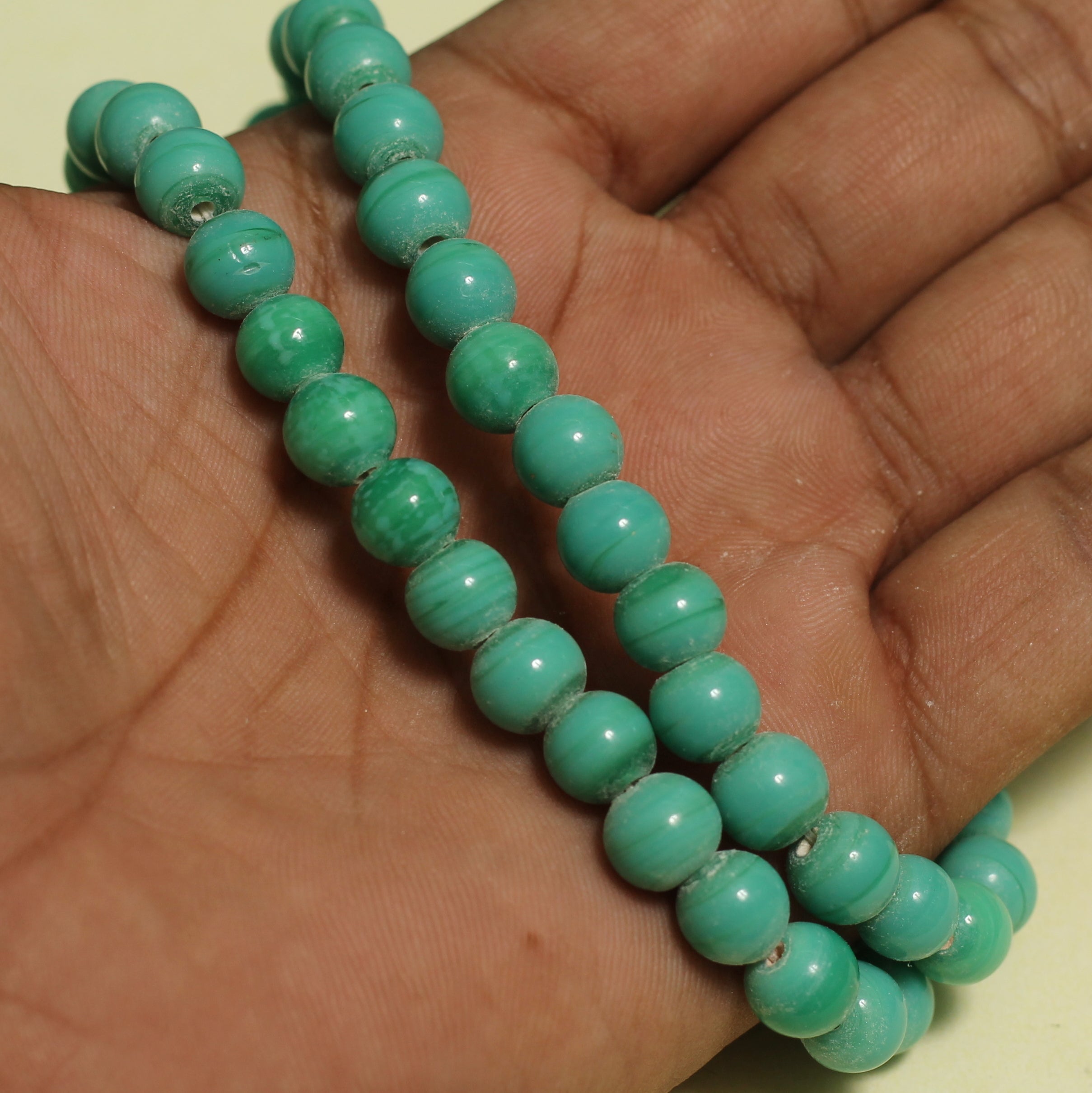 50+ Glass Round Beads Opaque Green 8 MM