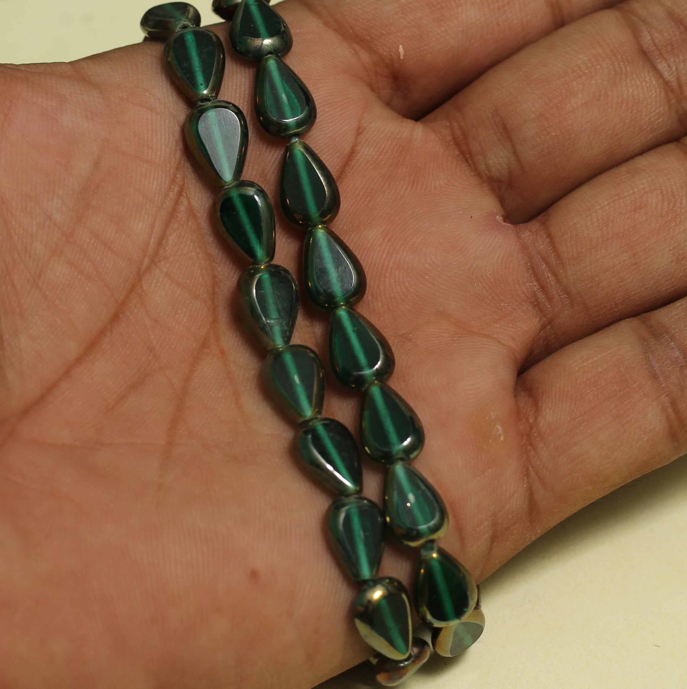 1 String Green Window Mettallic Drop Beads
