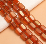 1 String 12X9mm Window Metallic Lining Flat Rectangle Beads Red