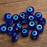 50 Pcs 8x4mm Glass Evil Eye Disc Beads Blue