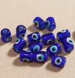 50 Pcs 8x6mm Glass Evil Eye Tube Beads Blue