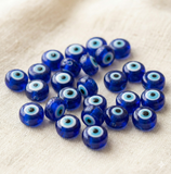 50 Pcs 10x4mm Glass Evil Eye Disc Beads Blue