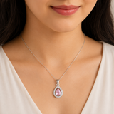 92.5 Sterling Silver Pink Teardrop  Pendant