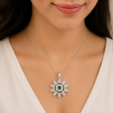 92.5 Sterling Silver Green Sunburst Pendant