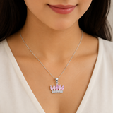 92.5 Sterling Silver Pink Crown Pendant
