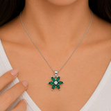 92.5 Sterling Silver Green Floral Bloom Pendant