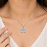 92.5 Sterling Silver Aqua Crown Pendant