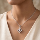 92.5 Sterling Silver Sparkle Square Pendant