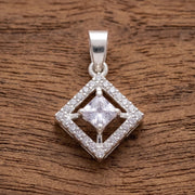 92.5 Sterling Silver Sparkle Square Pendant