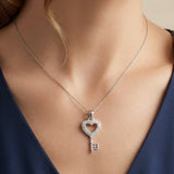 92.5 Sterling Silver Heart Key Pendant