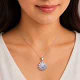 92.5 Sterling Silver Sparkling Sunflower Pendant