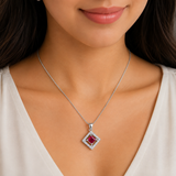 92.5 Sterling Silver Crimson Square Pendant