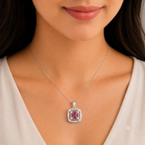 92.5 Sterling Silver Elegant Ruby Square Pendant