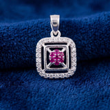 92.5 Sterling Silver Elegant Ruby Square Pendant