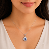 92.5 Sterling Silver Blue Stone Flower Pendant