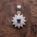 92.5 Sterling Silver Blue Stone Flower Pendant