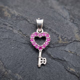 92.5 Sterling Silver Pink Heart Key Pendant