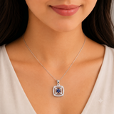 92.5 Sterling Silver Blue Square Pendant