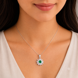 92.5 Sterling Silver Green Daisy Flower Pendant