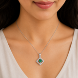 92.5 Sterling Silver Green Square Pendant