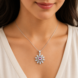 92.5 Sterling Silver Ruby Sunburst Pendant
