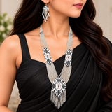 Handcrafted Monochrome Beaded Statement Necklace Set