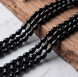 1 string Glass Drop Beads Black 12x8mm