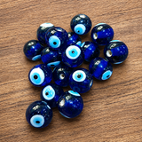 60 Pcs, 14mm Glass Evil Eye Round Beads Blue